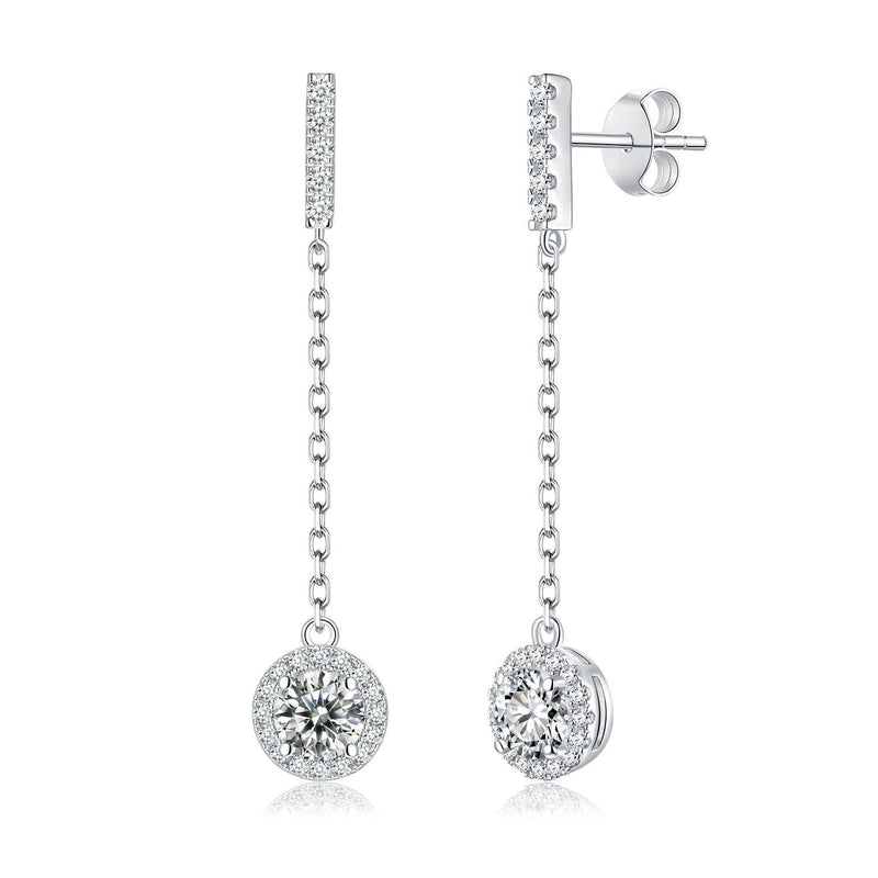 Geometric Moissanite Drop Earrings in Sterling Silver — 1 Ca - Front View - FITINY Jewelry