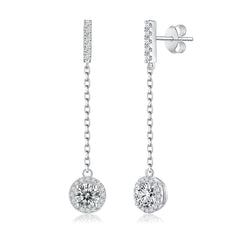Geometric Moissanite Drop Earrings in Sterling Silver — 1 Ca - Front View - FITINY Jewelry