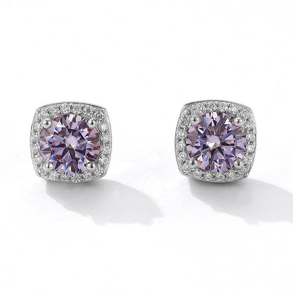 S925 Magnetic Multicolor Moissanite Square Halo Stud Earrings for Men Women, 0.5/1ct Round Cut, Inlaid Magnetic Earrings Non-Piercing Clip On Stud Earring - FITINY Jewelry