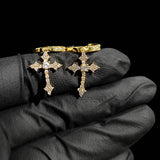 Geometric Cross Stud Earrings with Cubic Zirconia in Gold or - Front View - FITINY Jewelry