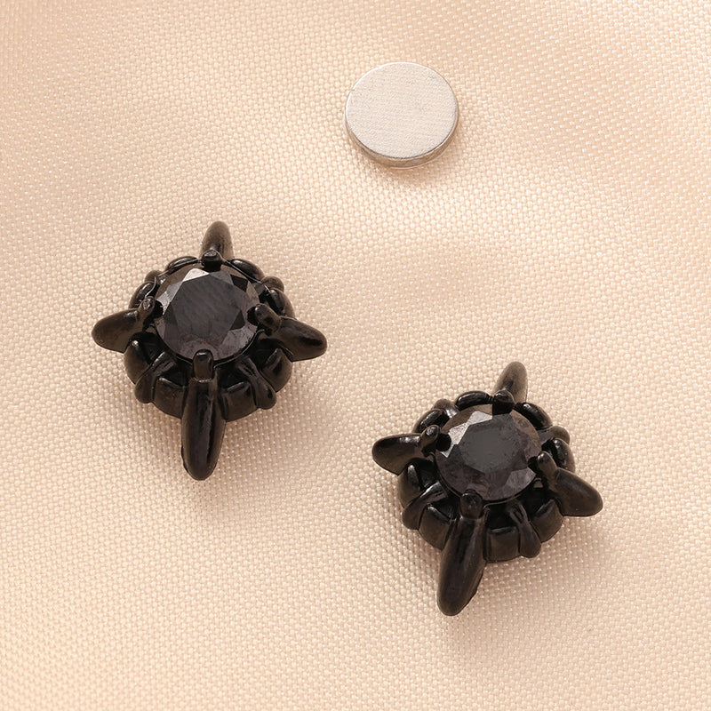 Multicolor Stainless Steel Magnetic 4-Pointed Star CZ Stud Earrings for Men Women, Round Cubic Zirconia Inlaid Magnetic Earrings Non-Piercing Clip On Stud Earring - Fitiny