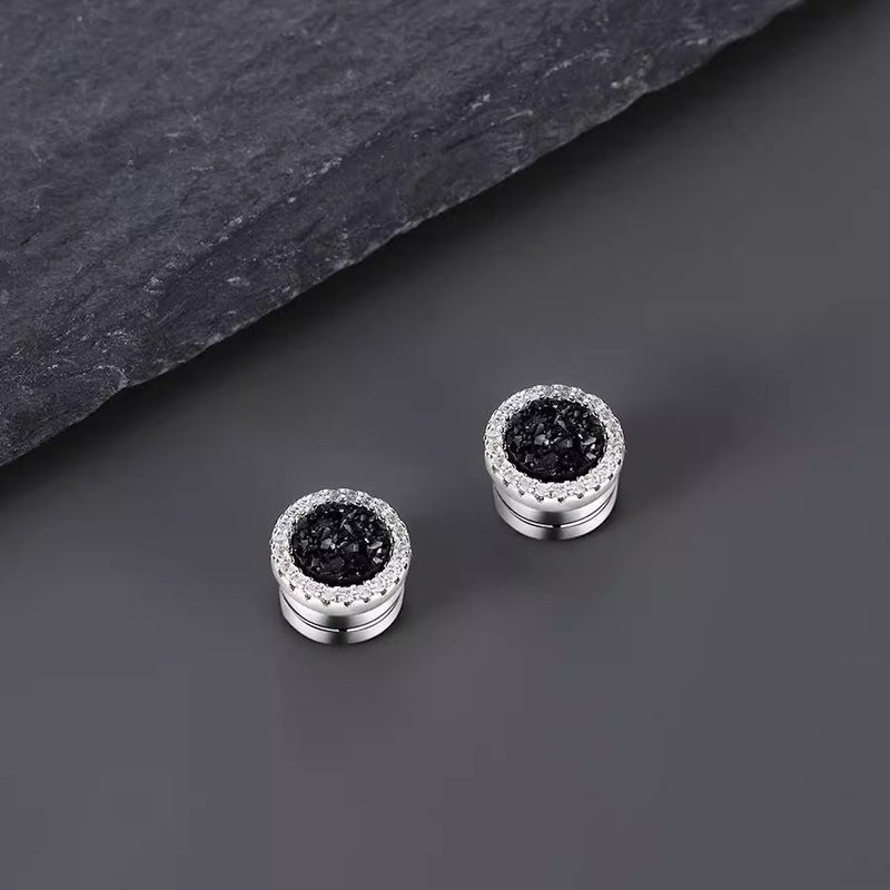 Multicolor Crystal Cluster Magnetic Round Halo Stud Earrings for Men Women, 6mm Round Crystal Inlaid Magnetic Earrings Non-Piercing Clip On Stud Earring - Fitiny