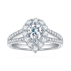 D-E White Moissanite Drop-Shaped Ring in 18K Gold-Plated Ste - Front View - FITINY Jewelry