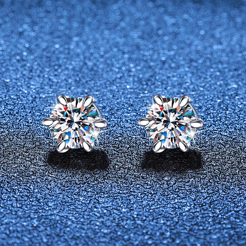 S925 Magnetic Moissanite / CZ Stud Earrings for Men Women, 1ct 6.5mm 6-Prong Round Cut, Inlaid Magnetic Earrings Non-Piercing Clip On Stud Earring