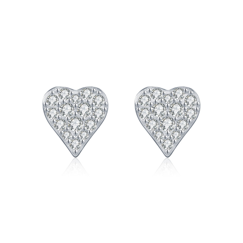 Delicate Heart-Shaped Moissanite Stud Earrings in Sterling S - Front View - FITINY Jewelry