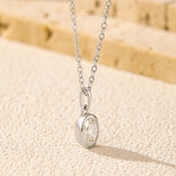 Geometric Oval Moissanite Pendant Necklace in Sterling Silve - On Model View - FITINY