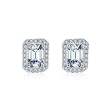 Emerald-Cut Moissanite Stud Earrings in Sterling Silver - Front View - FITINY Jewelry