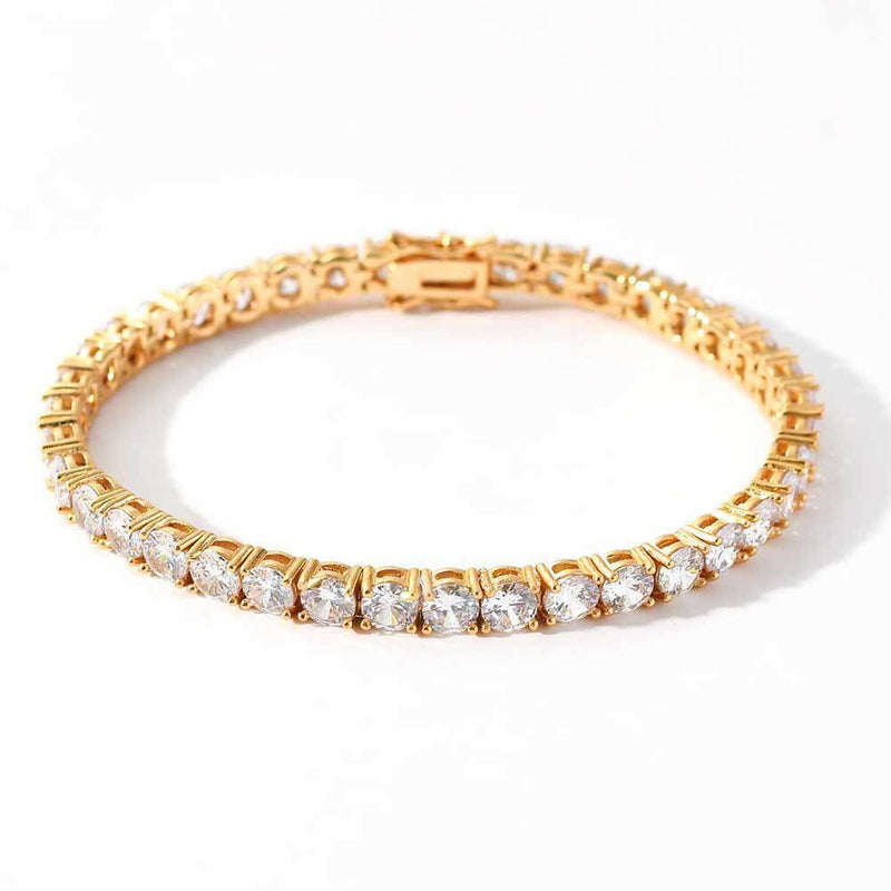 Hip Hop Iced Out Tennis Chain Bracelet, 18K Gold & White Gold Plated, 3–6mm CZ Iced Out Bling Jewelry