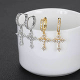 Geometric Cross Stud Earrings with Cubic Zirconia in Gold or - Front View - FITINY Jewelry