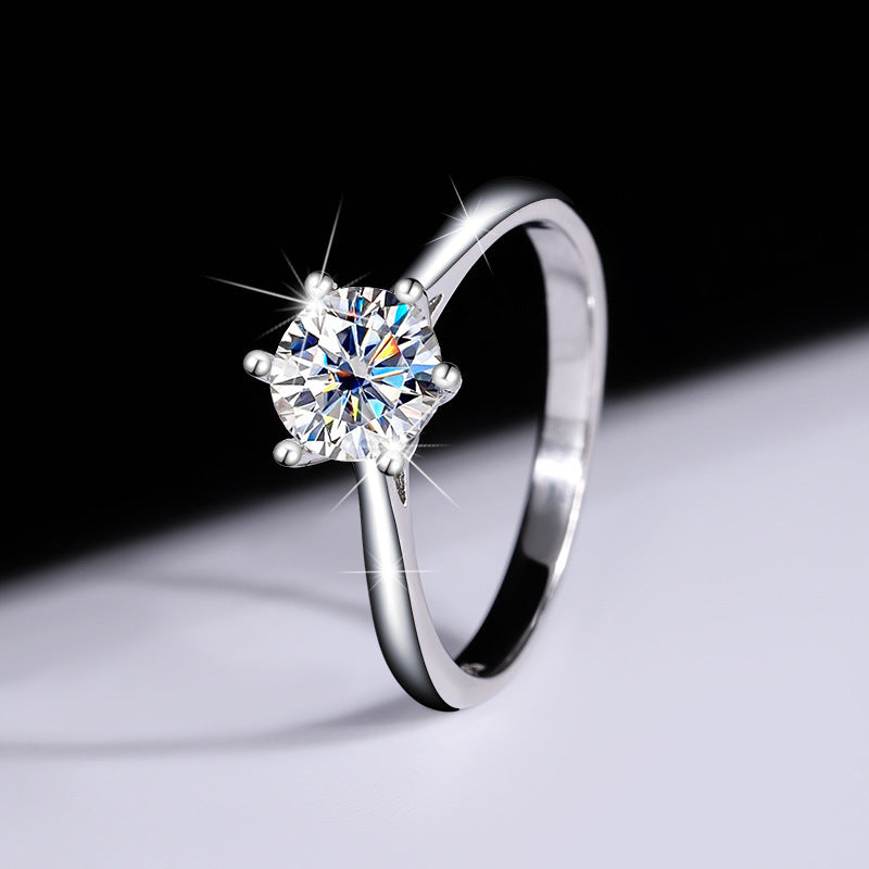 S925 Classic 6-Prong Moissanite Engagement Ring, 0.5–3ct Round Cut D-Grade VVS Certified Solitaire, Sterling Silver Wedding Gift for Her Him