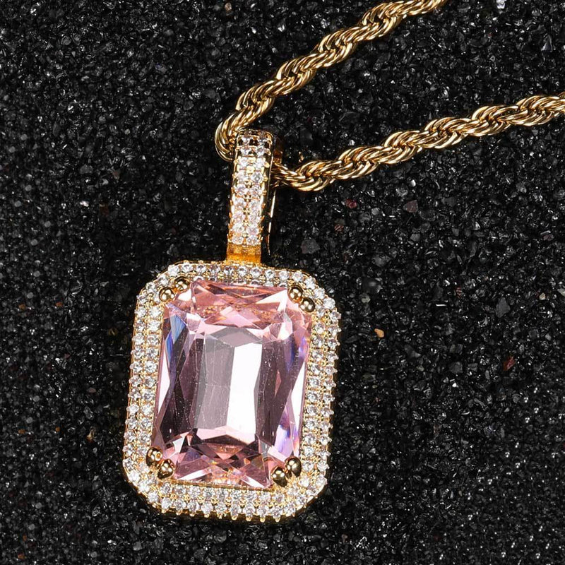 Geometric Hip Hop Necklace with Cubic Zirconia Stones in Gol - Front View - FITINY Jewelry