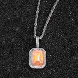 Geometric Square Zirconia Pendant Necklace in White Gold Ton - On Model View - FITINY