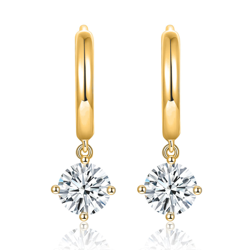 Classic Four-Prong Moissanite Hoop Earrings – 5mm Round Ston - Detail View - FITINY Jewelry