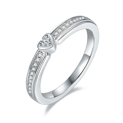 Minimalist Moissanite Couple Rings Set – Sterling Silver Pro - Front View - FITINY Jewelry