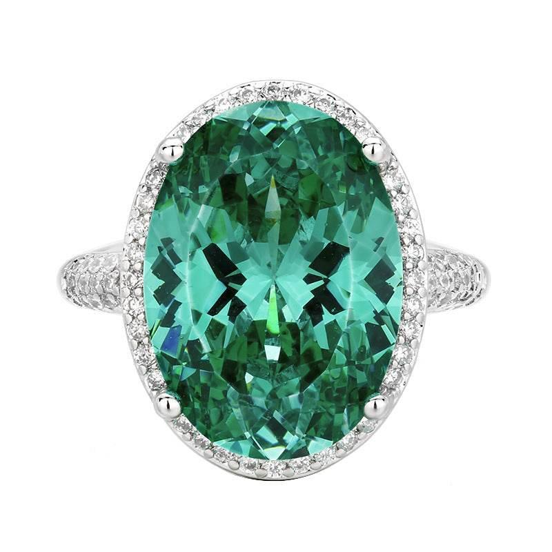 Nest Cut Para Green Oval CZ Halo Jewelry Set, 5A Cubic Zirconia, White Gold Necklace, Earrings, Adjustable Ring, Dainty Luxe - FITINY Jewelry