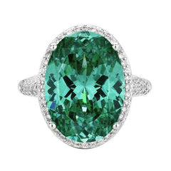 Nest Cut Para Green Oval CZ Halo Jewelry Set, 5A Cubic Zirconia, White Gold Necklace, Earrings, Adjustable Ring, Dainty Luxe - FITINY Jewelry