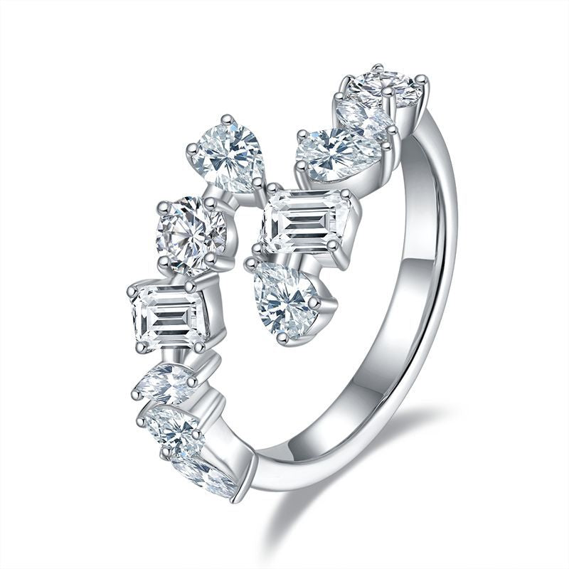 Geometric Emerald Green Moissanite Stack Ring Set in Sterlin - Front View - FITINY Jewelry