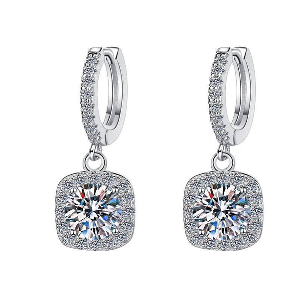 S925 Colorful Moissanite Halo Earrings with Pavé-Set Halo & Hoop, VVS1 Certified, 12 Vibrant Colors , Sterling Silver - FITINY Jewelry
