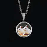 Hip Hop Round Photo Pendant Necklace with Cubic Zirconia in  - Front View - FITINY Jewelry