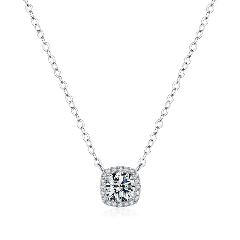 Square-Cut Moissanite Pendant Necklace in Sterling Silver –  - Front View - FITINY Jewelry
