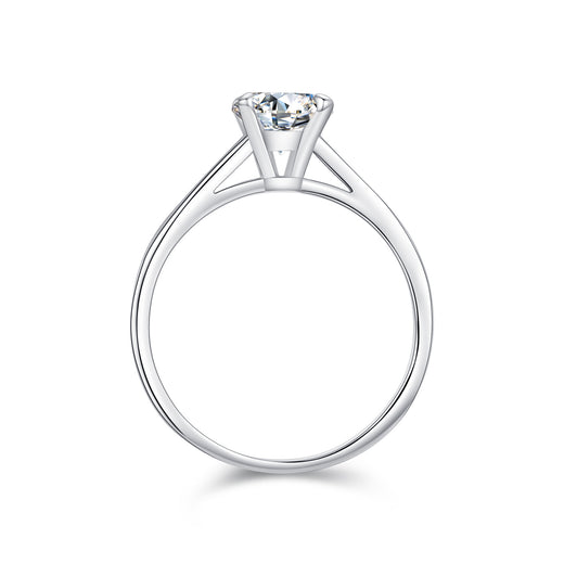 Round Moissanite Solitaire Ring in Sterling Silver – Minimal - Front View - FITINY Jewelry