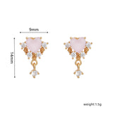16 Pairs Pink Heart Stud Hoop Huggies Drop Earrings Set, 18K Gold Plated Stacking CZ & Pearl Designs, Planet Snowflake Moon Star