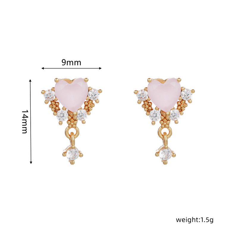 16 Pairs Pink Heart Stud Hoop Huggies Drop Earrings Set, 18K Gold Plated Stacking CZ & Pearl Designs, Planet Snowflake Moon Star