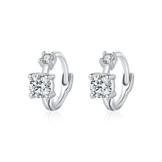 Geometric Diamond-Accented Sterling Silver Hoop Earrings for - Front View - FITINY Jewelry