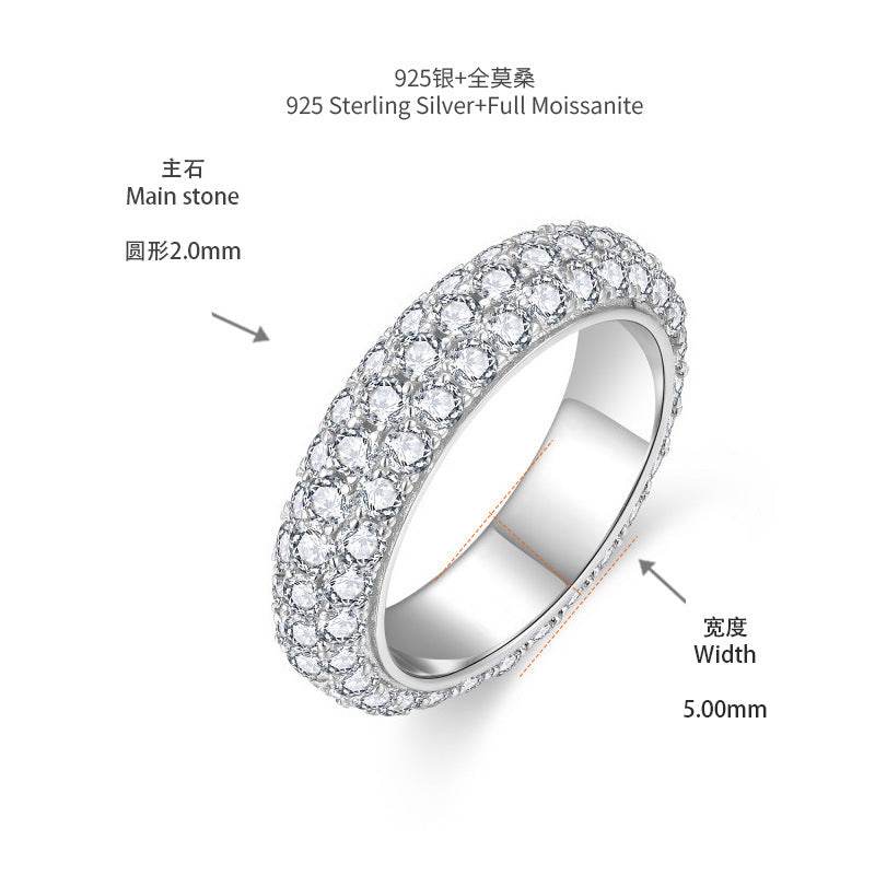 S925 Moissanite Three-Row Matching Couple Eternity Bands, Narrow 0.8ct & Wide 2.4ct Full Pave Rings, 18K White Gold Plated, US Size 4.5–10 - FITINY Jewelry