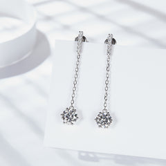 S925 Sterling Silver Six-Prong Drop Earrings with Brilliant  - Front View - FITINY Jewelry
