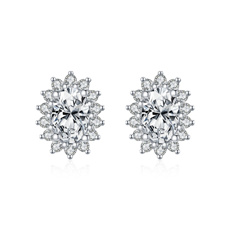 Floral Moissanite Stud Earrings in Sterling Silver - Front View - FITINY Jewelry
