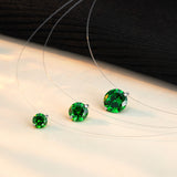 S925 Multicolor Mermaid Tear Floating CZ Necklace, Sterling Silver Invisible Fishing Line 6-8mm Cubic Zirconia Pendant, 40+5cm Adjustable Dainty Minimalist Choker