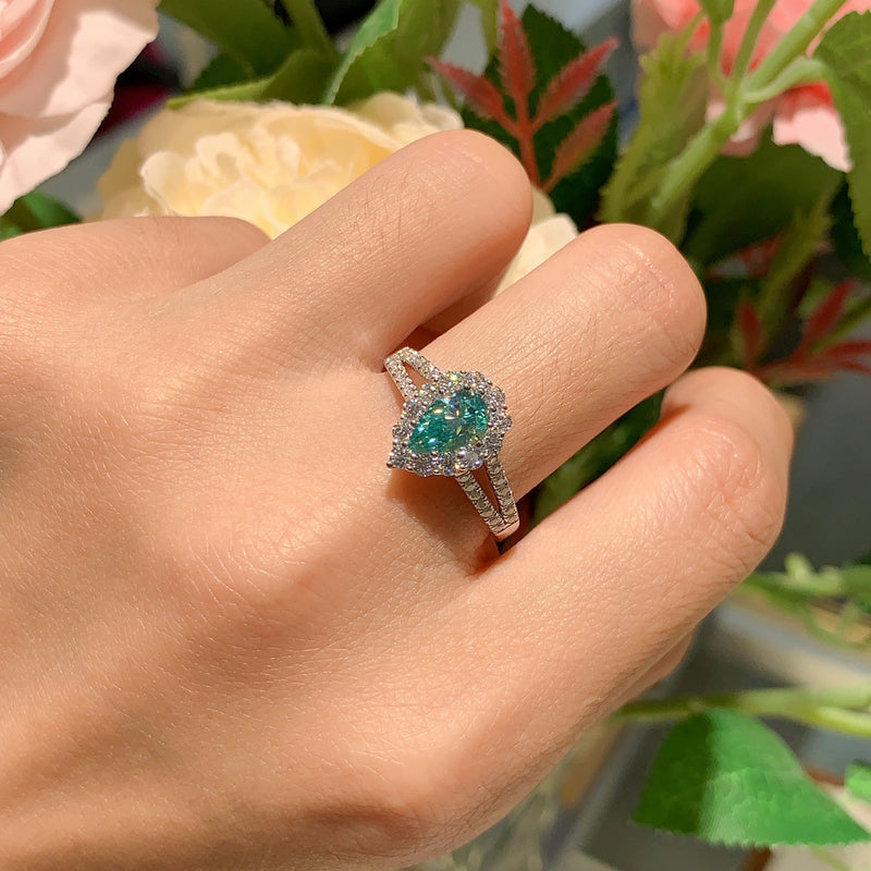 Horus Lake Blue Teardrop Moissanite Ring in 18K Gold-Plated  - Side View - FITINY
