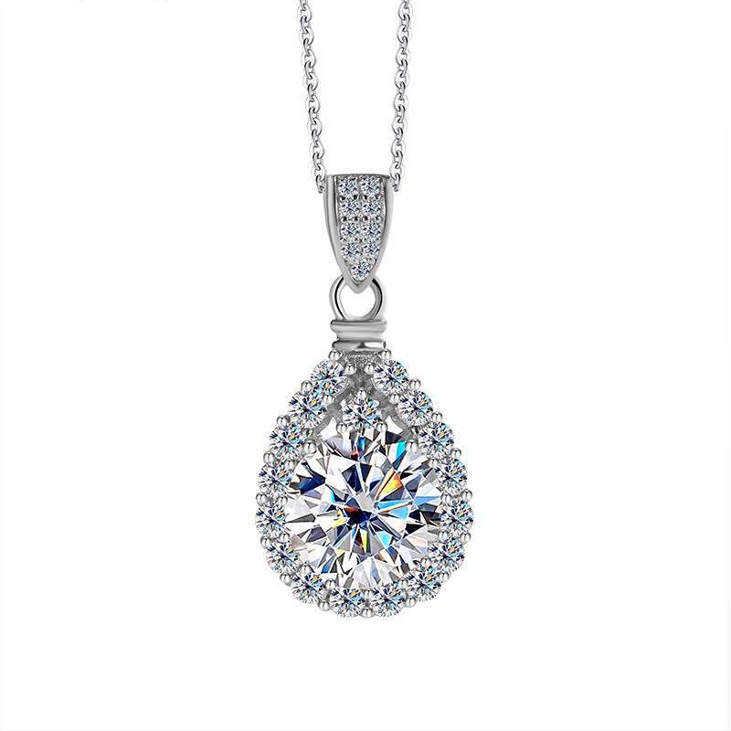 S925 High Carbon CZ Teardrop Halo Pendant Necklace with Pavé Top Frame, 6-11mm Cubic Zirconia, Sterling Silver Pear Shape Pendant for Her - FITINY Jewelry