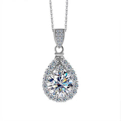 S925 High Carbon CZ Teardrop Halo Pendant Necklace with Pavé Top Frame, 6-11mm Cubic Zirconia, Sterling Silver Pear Shape Pendant for Her - FITINY Jewelry