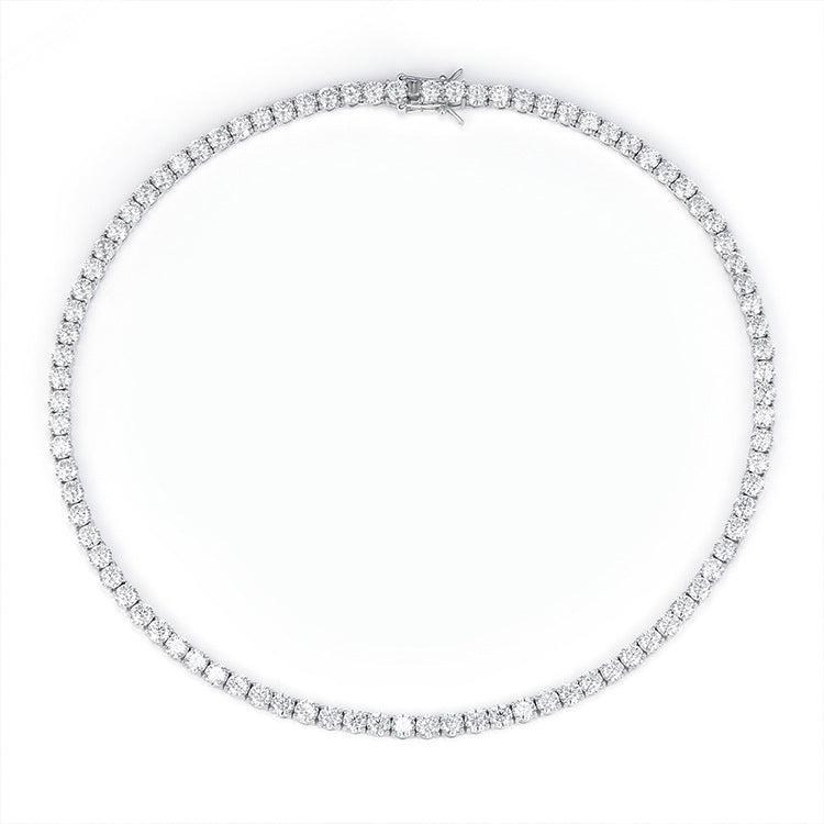 VVS1 Moissanite S925 & 14K Tennis Chain Iced Out Necklace and Bracelet, 6–26 Inch, 2–6.5mm Round Cut D-Grade Certified Moissanite, Sterling Silver White Gold Plated, Hypoallergenic Hip Hop Jewelry