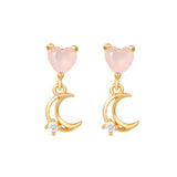 16 Pairs Pink Heart Stud Hoop Huggies Drop Earrings Set, 18K Gold Plated Stacking CZ & Pearl Designs, Planet Snowflake Moon Star