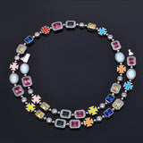 Hip Hop Zirconia Chain Necklace and Bracelet Set in Gold or  - On Model View - FITINY