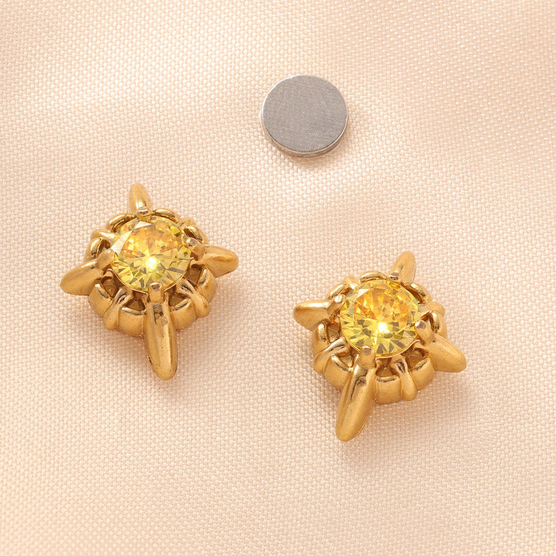 Multicolor Stainless Steel Magnetic 4-Pointed Star CZ Stud Earrings for Men Women, Round Cubic Zirconia Inlaid Magnetic Earrings Non-Piercing Clip On Stud Earring - Fitiny