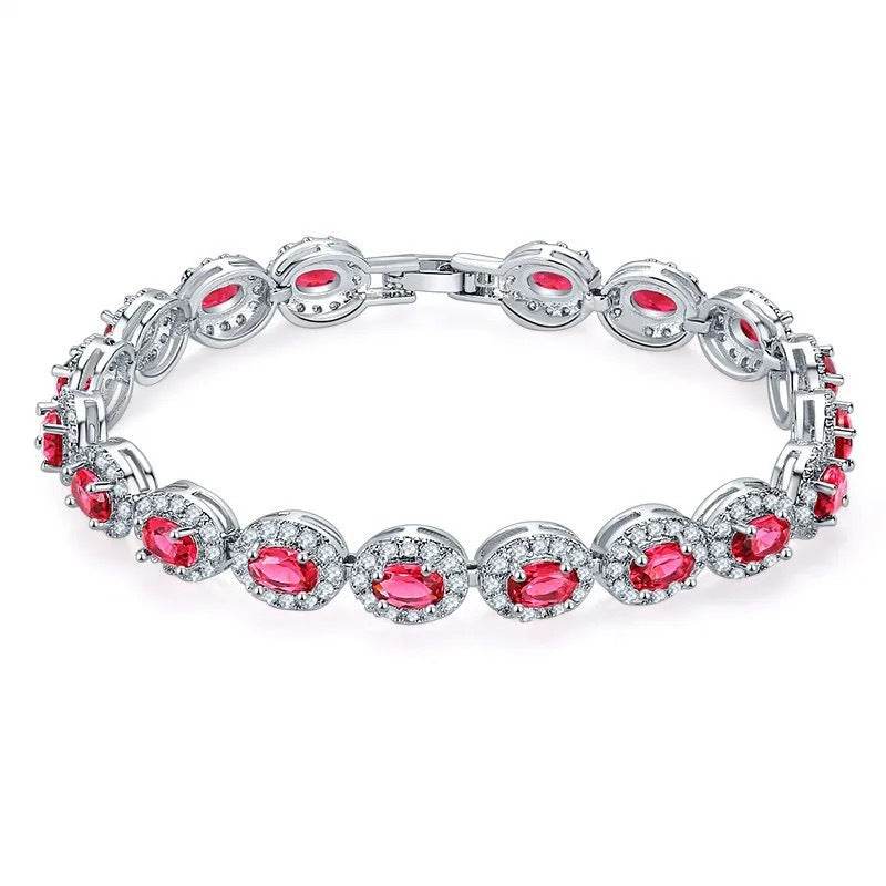 Colorful CZ Halo Tennis Bracelet, Multicolor Gemstone Bridal - Front View - FITINY Jewelry