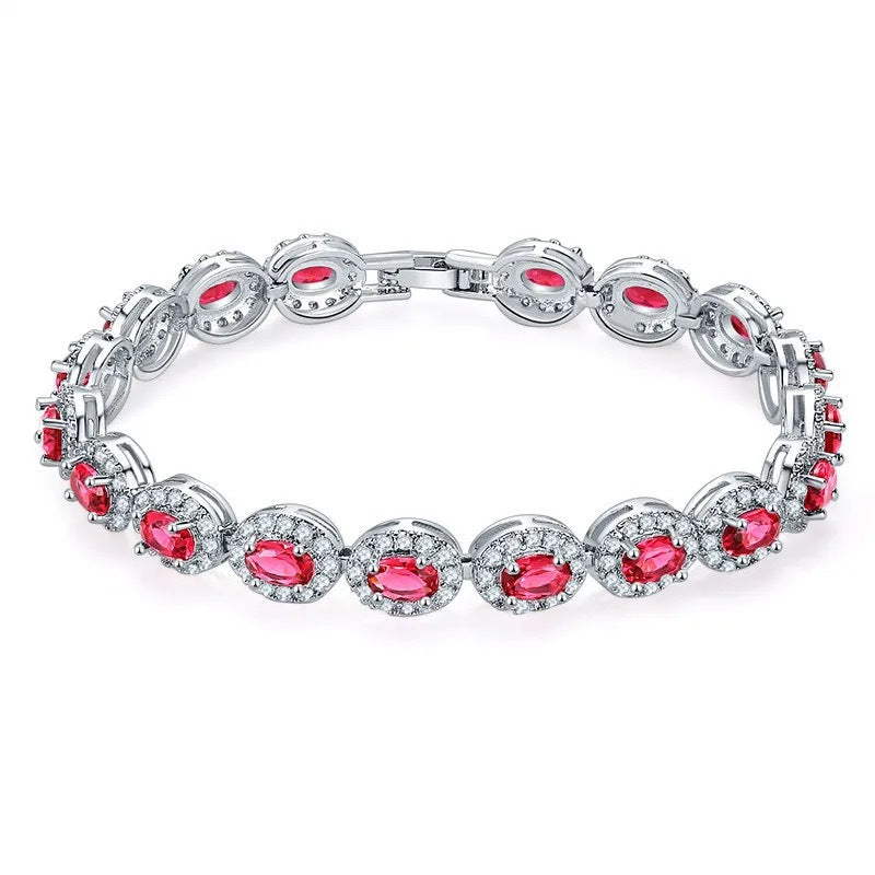 Colorful CZ Halo Tennis Bracelet, Multicolor Gemstone Bridal Jewelry, Unique Pattern Gift for Her, Cubic Zirconia Bridesmaid Bracelet
