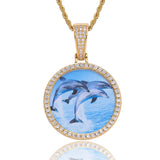 Hip Hop Round Photo Pendant Necklace with Cubic Zirconia in  - Front View - FITINY Jewelry