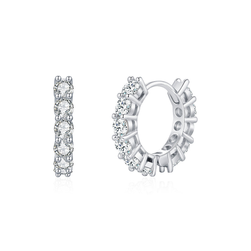 Geometric Moissanite Stud Earrings in Sterling Silver – Ligh - Front View - FITINY Jewelry