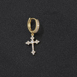 Geometric Cross Stud Earrings with Cubic Zirconia in Gold or - Front View - FITINY Jewelry