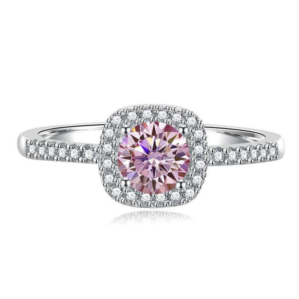 S925 Multicolor Moissanite Cushion Halo Adjustable Rings with Pavé-Set Band & Square Accents, 0.5ct-2ct D-Grade VVS Certificate, 12 Vibrant Colors, Sterling Silver Jewelry - FITINY Jewelry