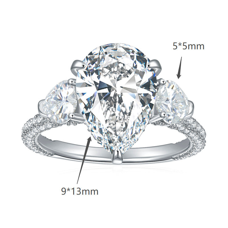 Pear-Shaped Moissanite Ring – 5+1.72 Carat Total Weight, 925 - Side View - FITINY