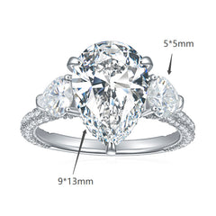 Pear-Shaped Moissanite Ring – 5+1.72 Carat Total Weight, 925 - Side View - FITINY