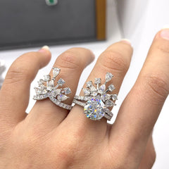 Crown Stack Ring: D-E Color Moissanite Drop-Cut Solitaire in - On Model View - FITINY