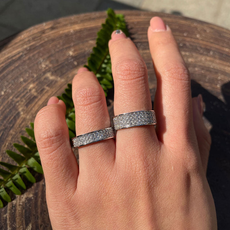 S925 Moissanite Matching Couple Eternity Bands Wedding Rings, Two-Row 1ct & Three-Row 1.8ct, D-Grade VVS, 18K White Gold Plated Unisex Rings