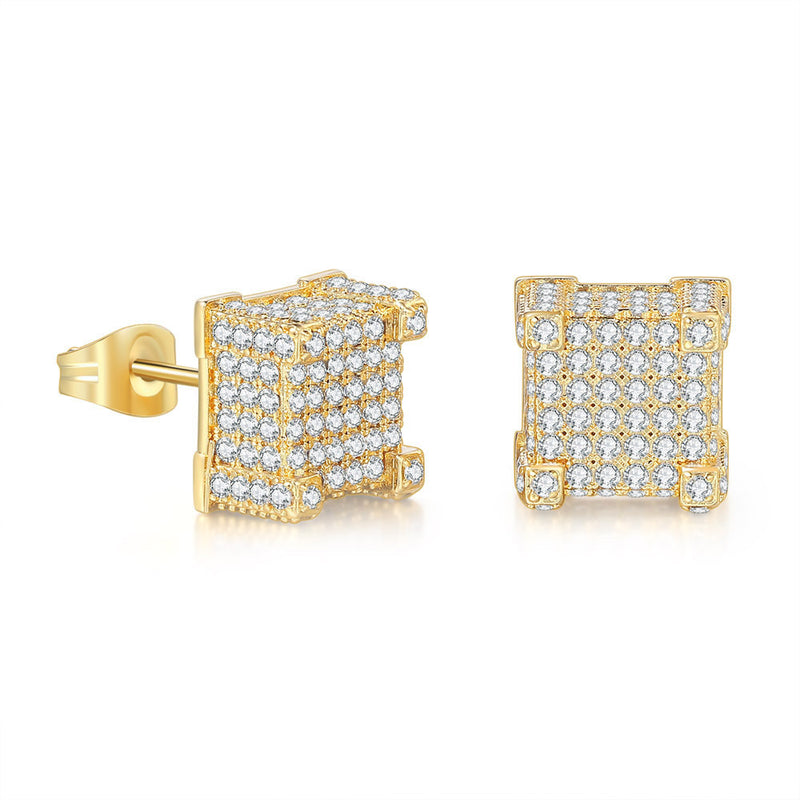 Iced Out CZ 18k Dazzling Stud Earrings, S925 Silver Post, 4 Style Options, Hip Hop Hypoallergenic 4A Cubic Zirconia Bling Studs for Men and Women